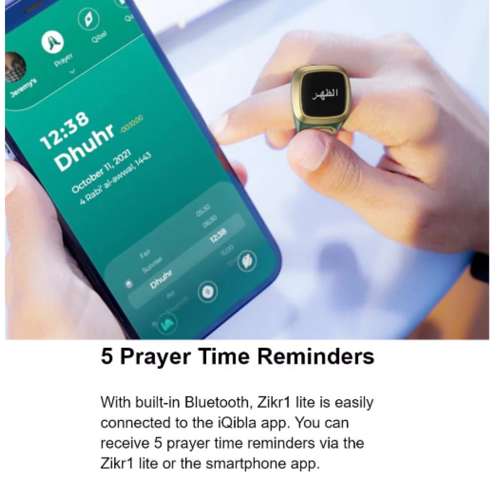 Akıllı Tesbih Tally Dijital Sayaç Müslümanlar için Tasbeeh Zikr Yüzük 5. Namaz Süresi Titreşim Hatırlatma Su Geçirmez
